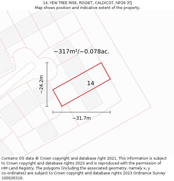 14, YEW TREE RISE, ROGIET, CALDICOT, NP26 3TJ: Plot and title map