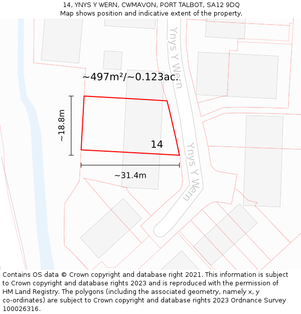 14, YNYS Y WERN, CWMAVON, PORT TALBOT, SA12 9DQ: Plot and title map