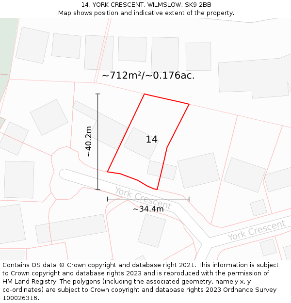 14, YORK CRESCENT, WILMSLOW, SK9 2BB: Plot and title map