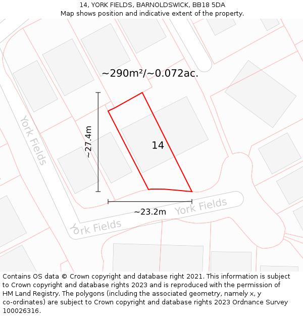 14, YORK FIELDS, BARNOLDSWICK, BB18 5DA: Plot and title map