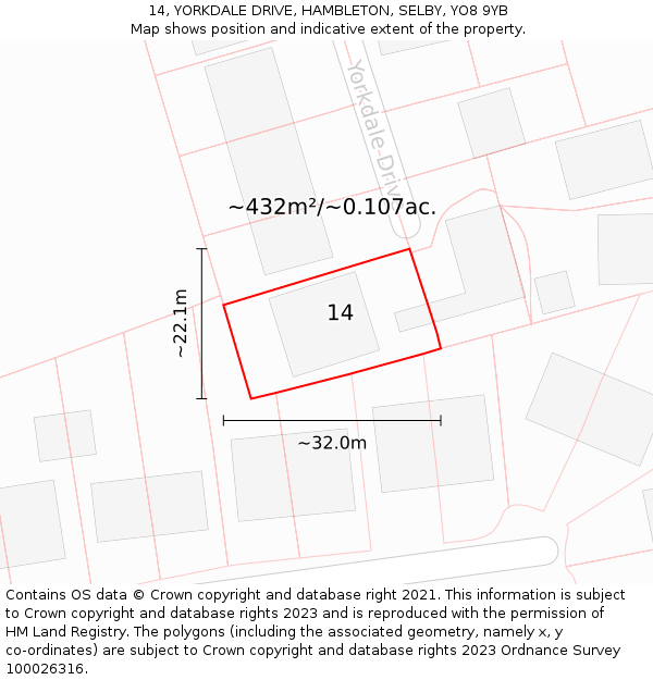 14, YORKDALE DRIVE, HAMBLETON, SELBY, YO8 9YB: Plot and title map