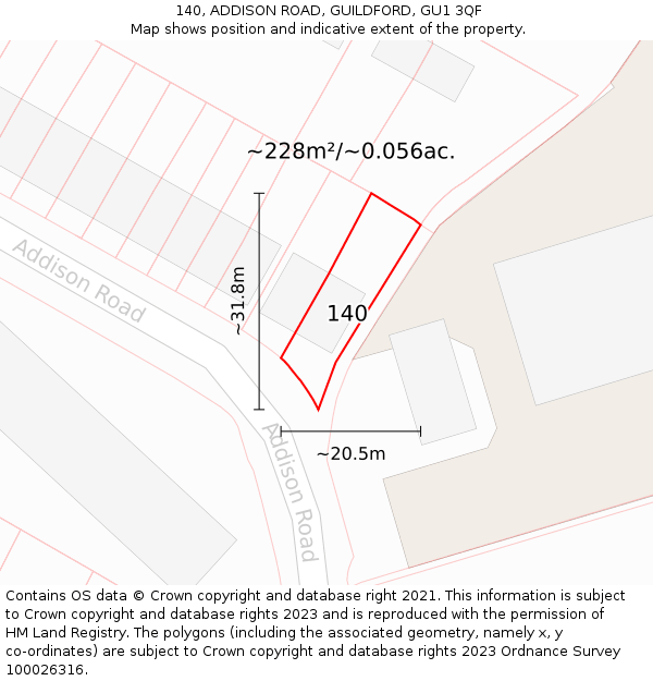 140, ADDISON ROAD, GUILDFORD, GU1 3QF: Plot and title map