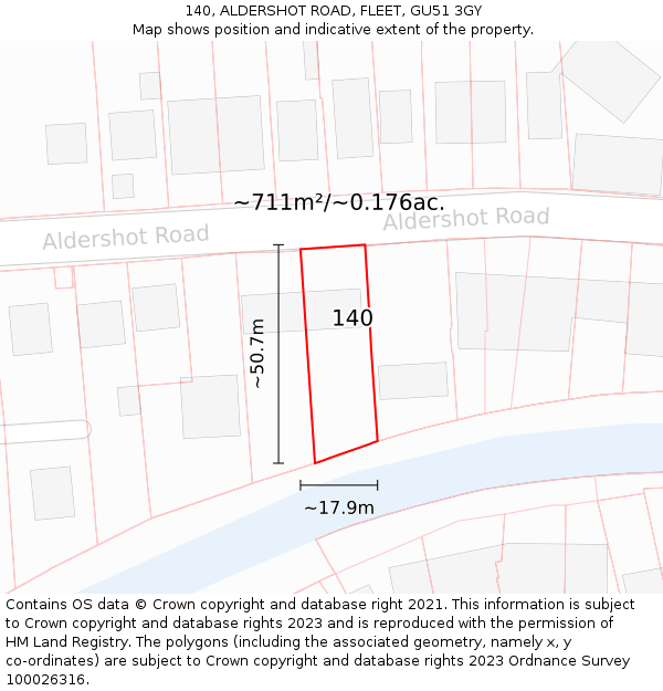 140, ALDERSHOT ROAD, FLEET, GU51 3GY: Plot and title map