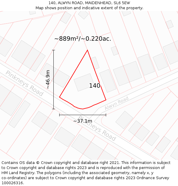 140, ALWYN ROAD, MAIDENHEAD, SL6 5EW: Plot and title map