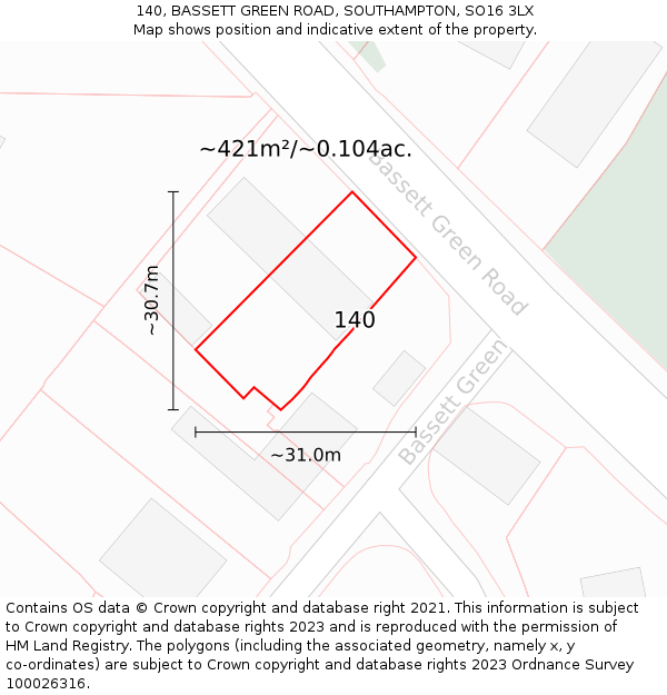 140, BASSETT GREEN ROAD, SOUTHAMPTON, SO16 3LX: Plot and title map