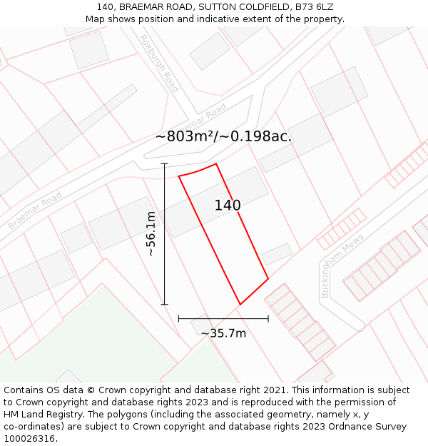 140, BRAEMAR ROAD, SUTTON COLDFIELD, B73 6LZ: Plot and title map