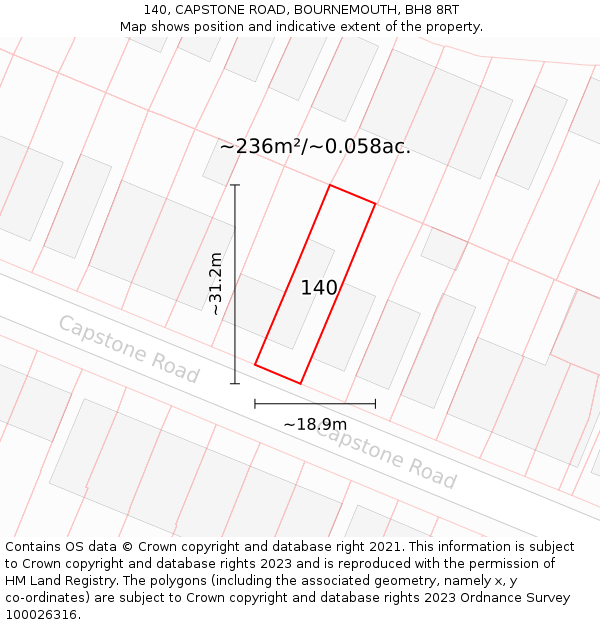 140, CAPSTONE ROAD, BOURNEMOUTH, BH8 8RT: Plot and title map