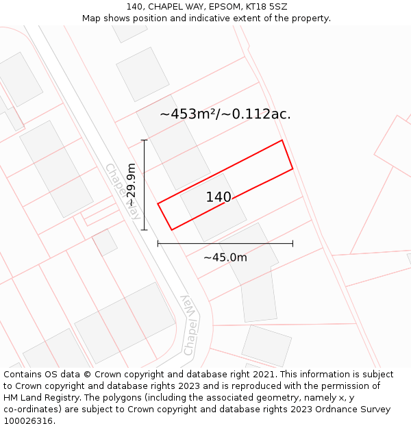 140, CHAPEL WAY, EPSOM, KT18 5SZ: Plot and title map