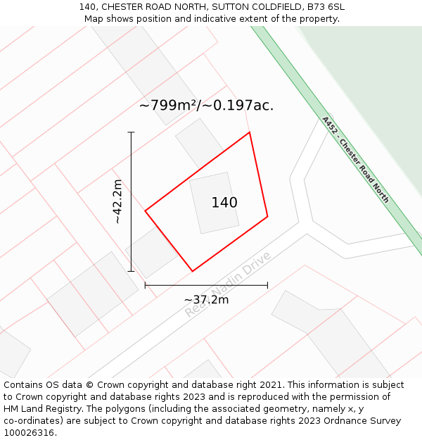 140, CHESTER ROAD NORTH, SUTTON COLDFIELD, B73 6SL: Plot and title map