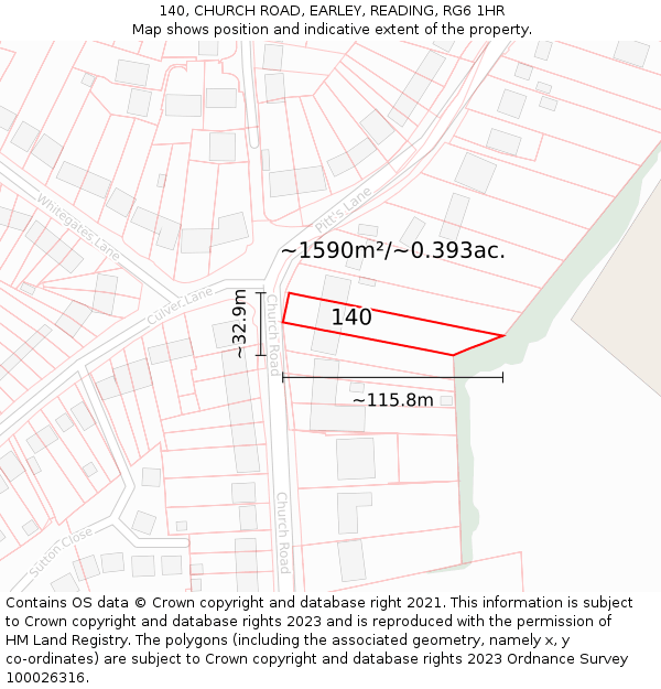 140, CHURCH ROAD, EARLEY, READING, RG6 1HR: Plot and title map