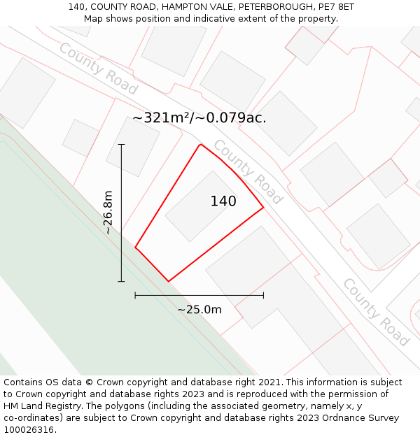 140, COUNTY ROAD, HAMPTON VALE, PETERBOROUGH, PE7 8ET: Plot and title map