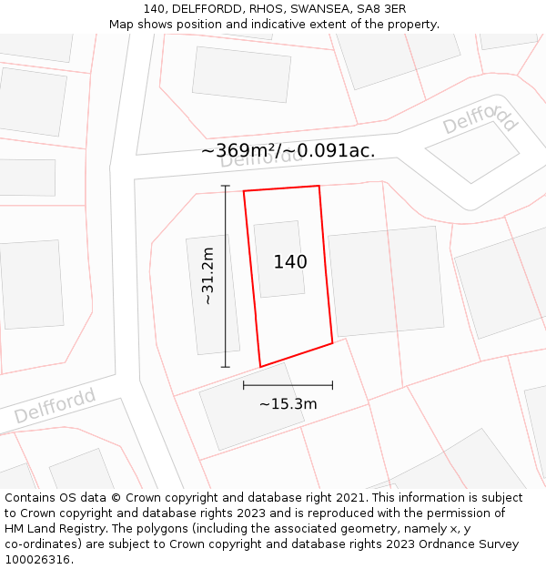 140, DELFFORDD, RHOS, SWANSEA, SA8 3ER: Plot and title map