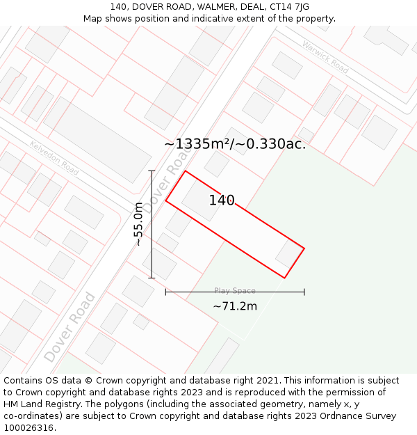 140, DOVER ROAD, WALMER, DEAL, CT14 7JG: Plot and title map