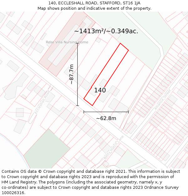 140, ECCLESHALL ROAD, STAFFORD, ST16 1JA: Plot and title map