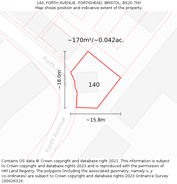 140, FORTH AVENUE, PORTISHEAD, BRISTOL, BS20 7NY: Plot and title map