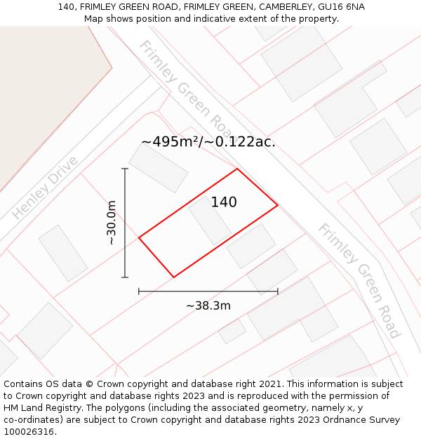 140, FRIMLEY GREEN ROAD, FRIMLEY GREEN, CAMBERLEY, GU16 6NA: Plot and title map