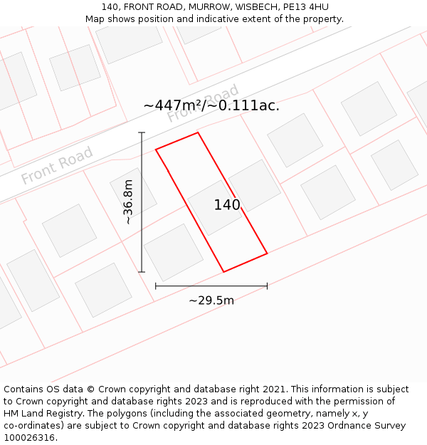140, FRONT ROAD, MURROW, WISBECH, PE13 4HU: Plot and title map