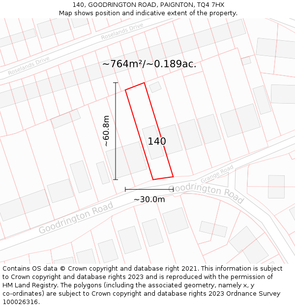 140, GOODRINGTON ROAD, PAIGNTON, TQ4 7HX: Plot and title map