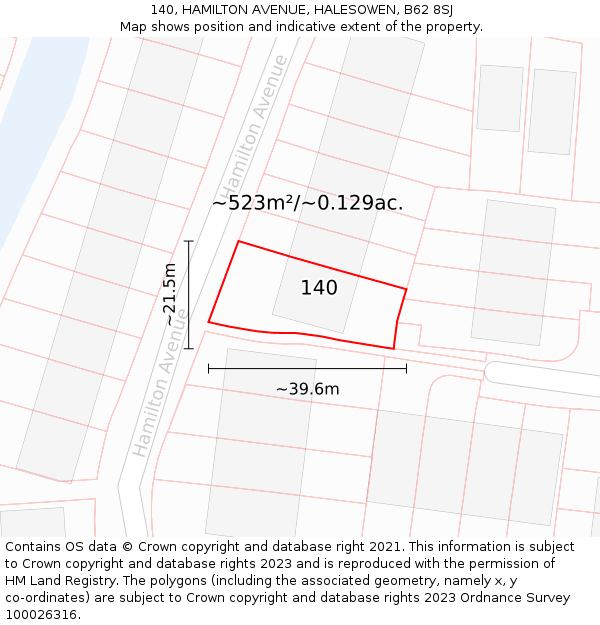 140, HAMILTON AVENUE, HALESOWEN, B62 8SJ: Plot and title map