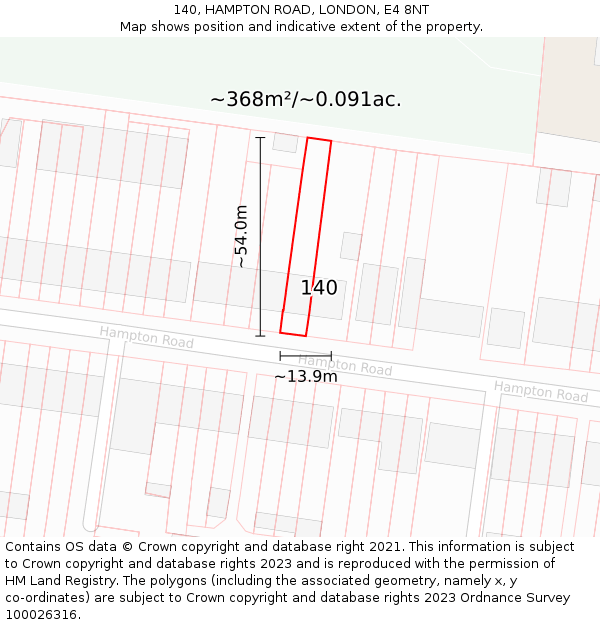 140, HAMPTON ROAD, LONDON, E4 8NT: Plot and title map