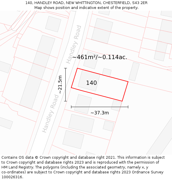 140, HANDLEY ROAD, NEW WHITTINGTON, CHESTERFIELD, S43 2ER: Plot and title map