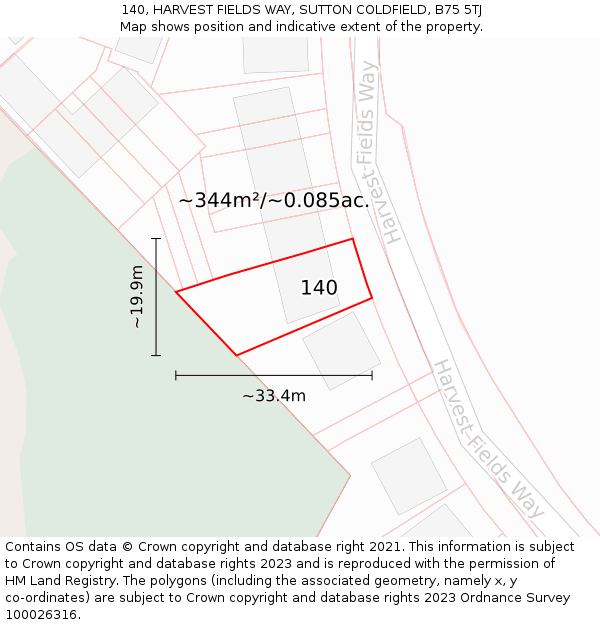 140, HARVEST FIELDS WAY, SUTTON COLDFIELD, B75 5TJ: Plot and title map