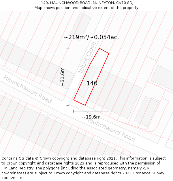 140, HAUNCHWOOD ROAD, NUNEATON, CV10 8DJ: Plot and title map