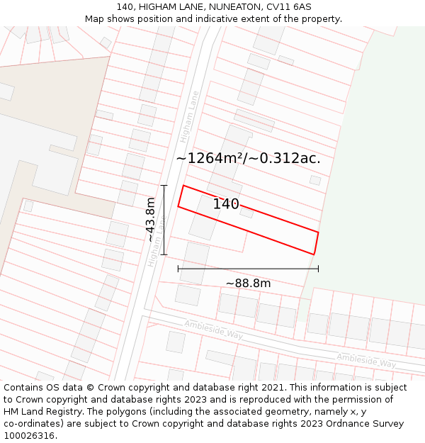 140, HIGHAM LANE, NUNEATON, CV11 6AS: Plot and title map