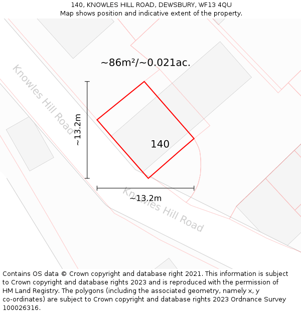 140, KNOWLES HILL ROAD, DEWSBURY, WF13 4QU: Plot and title map