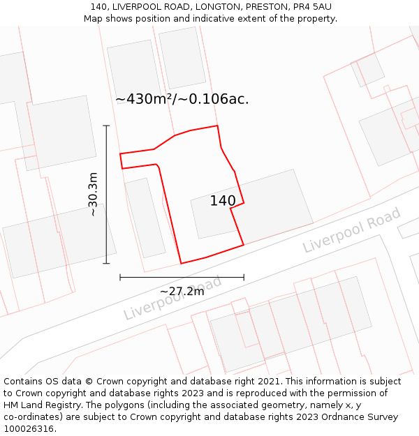 140, LIVERPOOL ROAD, LONGTON, PRESTON, PR4 5AU: Plot and title map