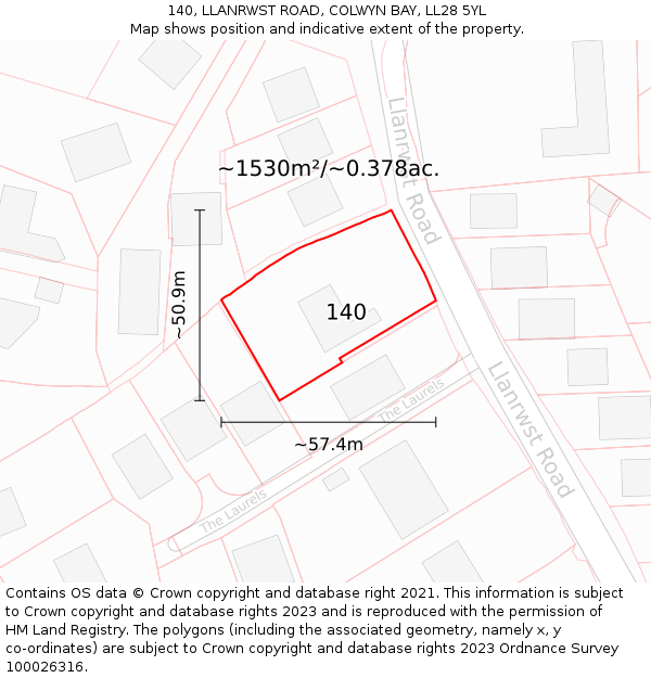 140, LLANRWST ROAD, COLWYN BAY, LL28 5YL: Plot and title map