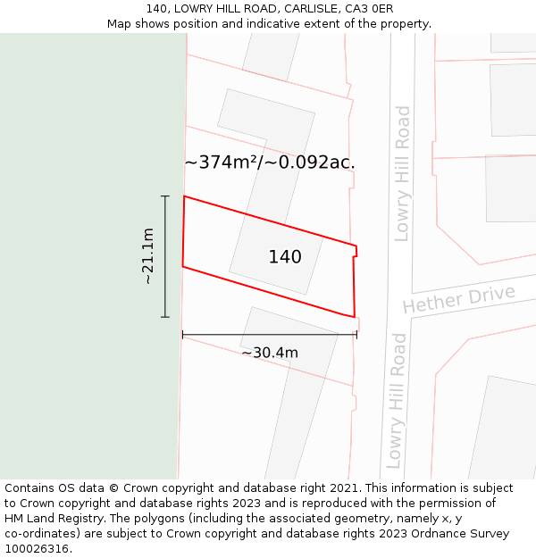 140, LOWRY HILL ROAD, CARLISLE, CA3 0ER: Plot and title map