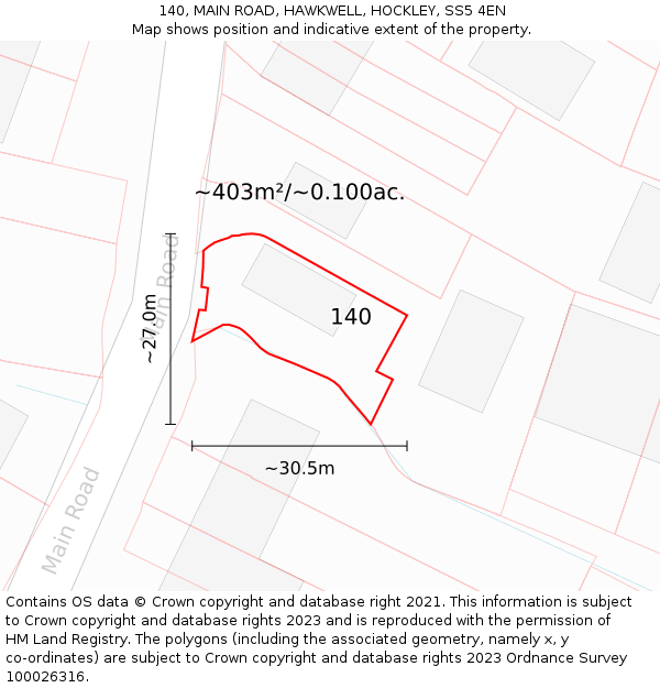 140, MAIN ROAD, HAWKWELL, HOCKLEY, SS5 4EN: Plot and title map