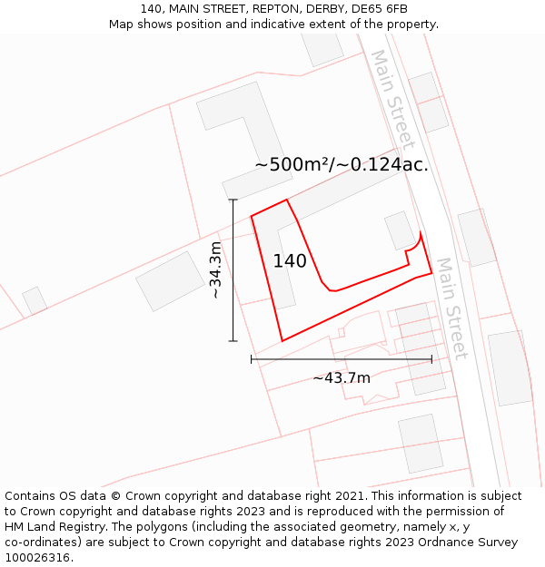 140, MAIN STREET, REPTON, DERBY, DE65 6FB: Plot and title map