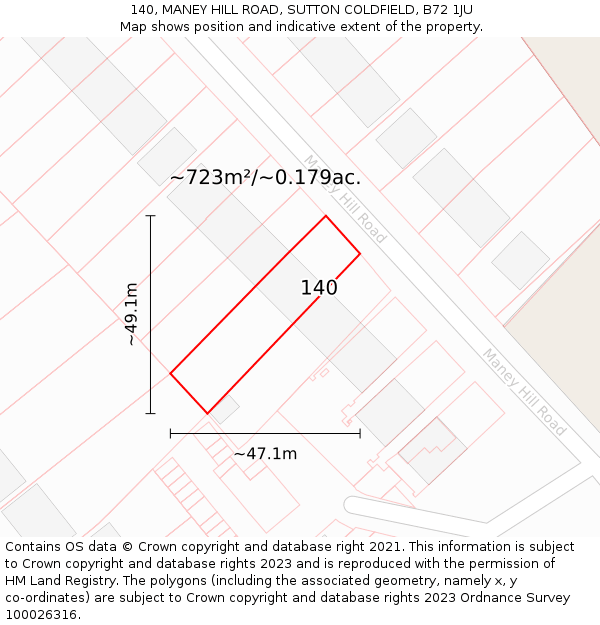 140, MANEY HILL ROAD, SUTTON COLDFIELD, B72 1JU: Plot and title map