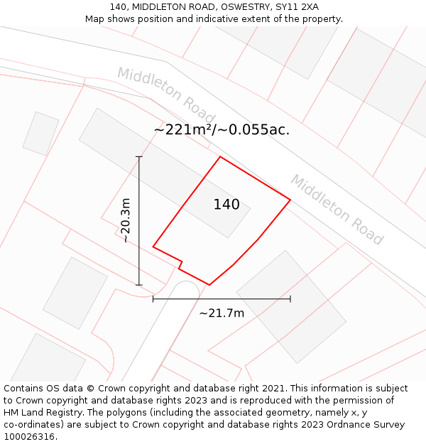 140, MIDDLETON ROAD, OSWESTRY, SY11 2XA: Plot and title map