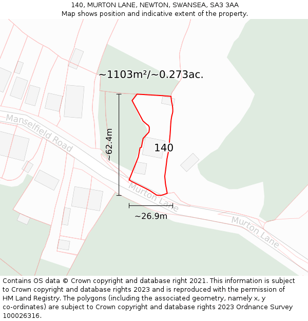 140, MURTON LANE, NEWTON, SWANSEA, SA3 3AA: Plot and title map