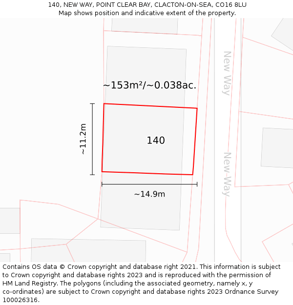 140, NEW WAY, POINT CLEAR BAY, CLACTON-ON-SEA, CO16 8LU: Plot and title map
