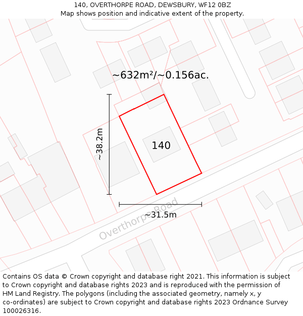 140, OVERTHORPE ROAD, DEWSBURY, WF12 0BZ: Plot and title map
