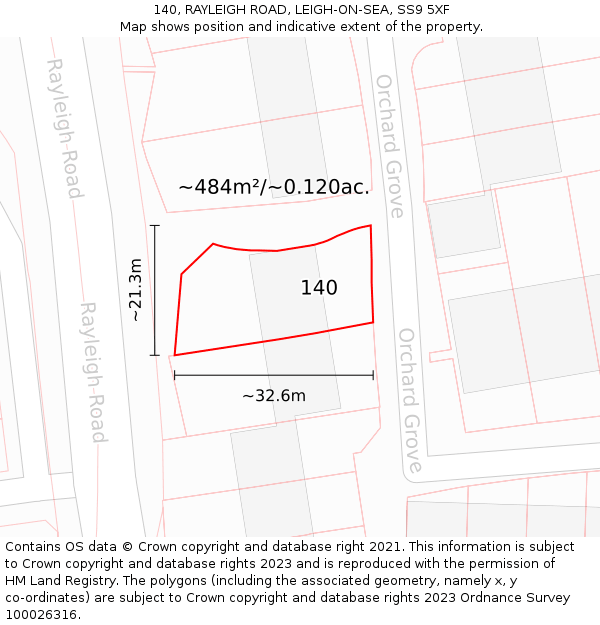 140, RAYLEIGH ROAD, LEIGH-ON-SEA, SS9 5XF: Plot and title map