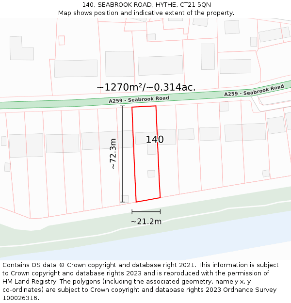 140, SEABROOK ROAD, HYTHE, CT21 5QN: Plot and title map