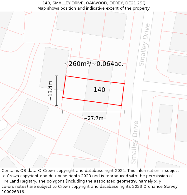140, SMALLEY DRIVE, OAKWOOD, DERBY, DE21 2SQ: Plot and title map