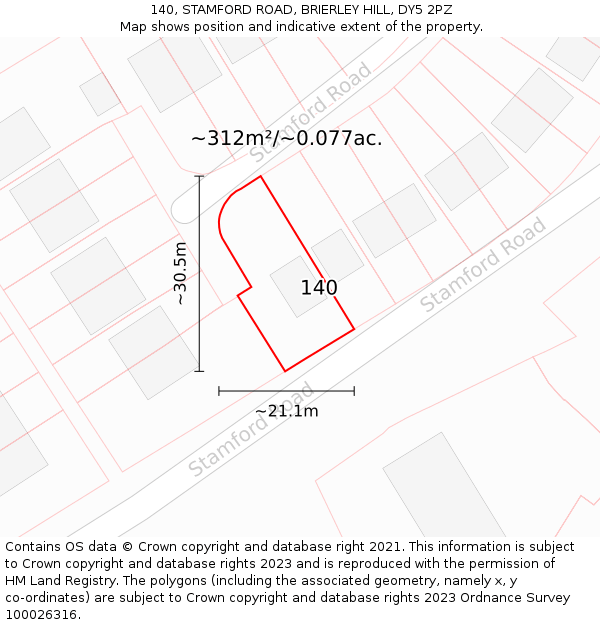 140, STAMFORD ROAD, BRIERLEY HILL, DY5 2PZ: Plot and title map