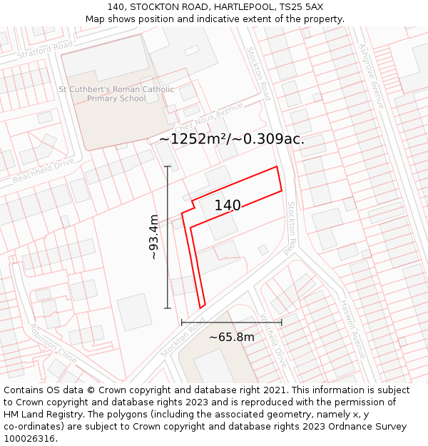 140, STOCKTON ROAD, HARTLEPOOL, TS25 5AX: Plot and title map