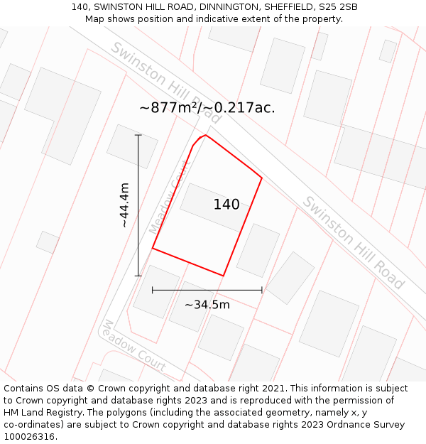 140, SWINSTON HILL ROAD, DINNINGTON, SHEFFIELD, S25 2SB: Plot and title map