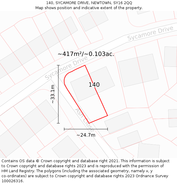 140, SYCAMORE DRIVE, NEWTOWN, SY16 2QQ: Plot and title map