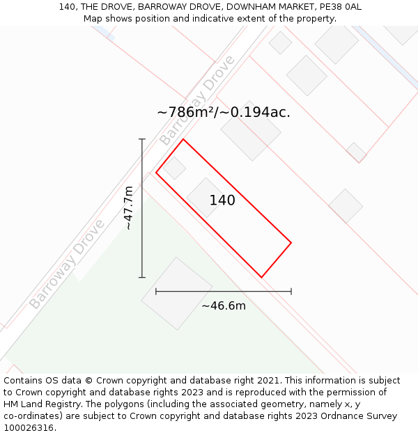 140, THE DROVE, BARROWAY DROVE, DOWNHAM MARKET, PE38 0AL: Plot and title map