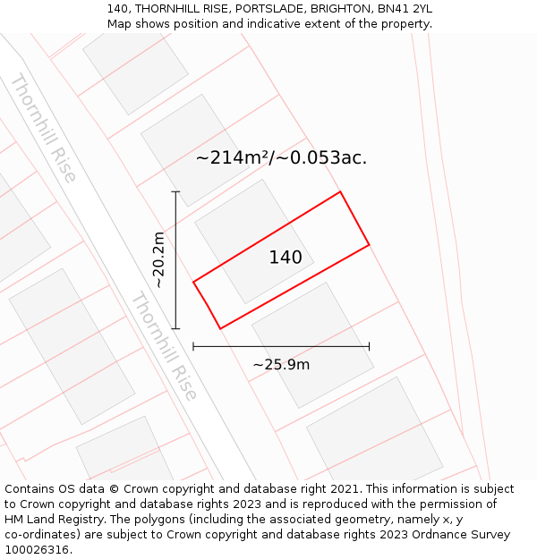 140, THORNHILL RISE, PORTSLADE, BRIGHTON, BN41 2YL: Plot and title map