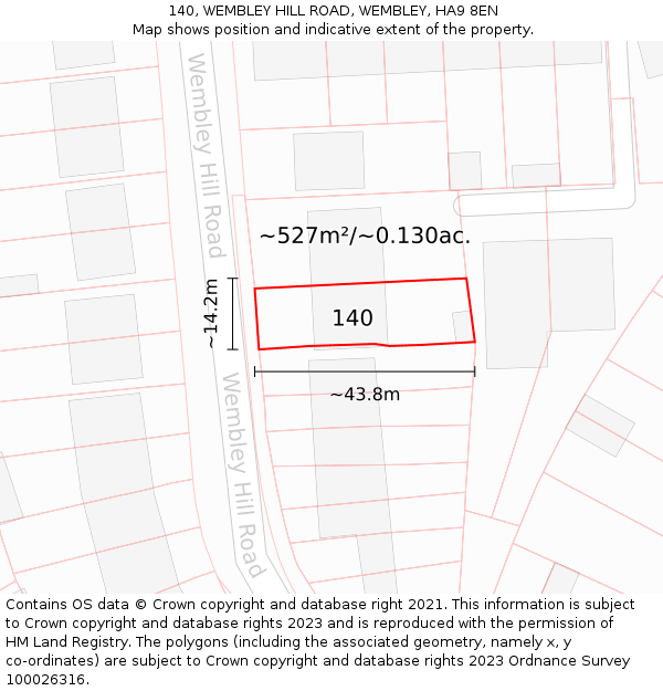 140, WEMBLEY HILL ROAD, WEMBLEY, HA9 8EN: Plot and title map