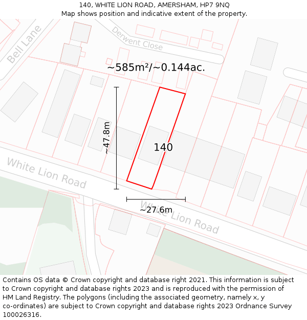 140, WHITE LION ROAD, AMERSHAM, HP7 9NQ: Plot and title map